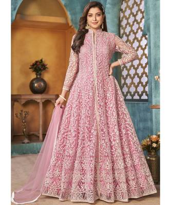 Pink Traditional Embroidered Anarkali Pant Suit 1