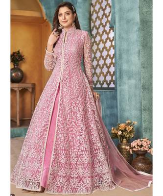 Pink Traditional Embroidered Anarkali Pant Suit 2