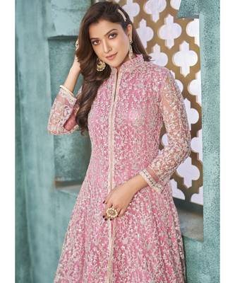 Pink Traditional Embroidered Anarkali Pant Suit 3