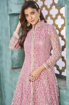 Pink Traditional Embroidered Anarkali Pant Suit