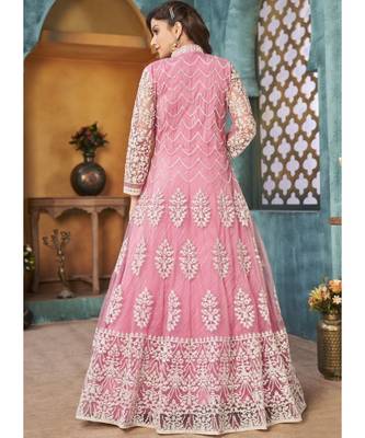 Pink Traditional Embroidered Anarkali Pant Suit 4