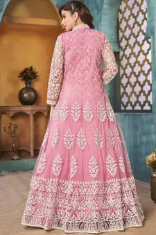 Pink Traditional Embroidered Anarkali Pant Suit