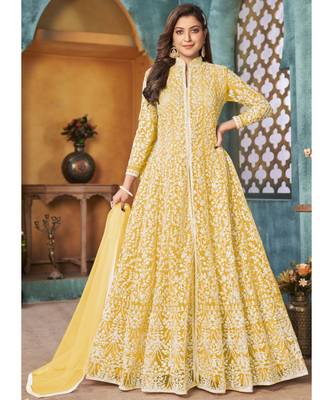 Yellow Traditional Embroidered Anarkali Pant Suit 1