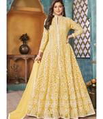 Yellow Traditional Embroidered Anarkali Pant Suit