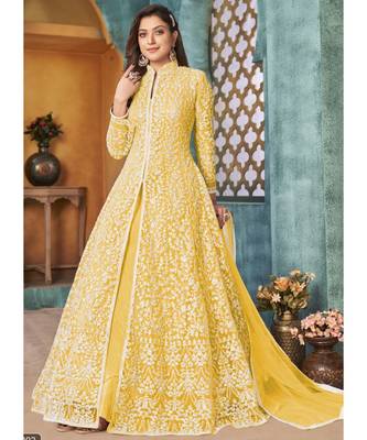 Yellow Traditional Embroidered Anarkali Pant Suit 2