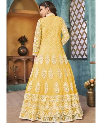 Yellow Traditional Embroidered Anarkali Pant Suit 4