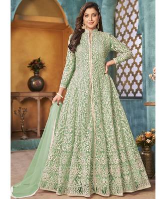 Sea Green Traditional Embroidered Anarkali Pant Suit 1