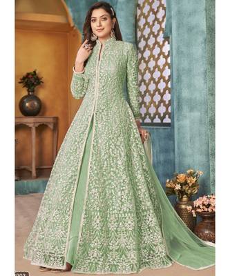 Sea Green Traditional Embroidered Anarkali Pant Suit 2