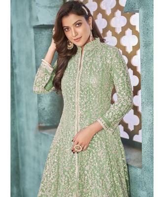Sea Green Traditional Embroidered Anarkali Pant Suit 3