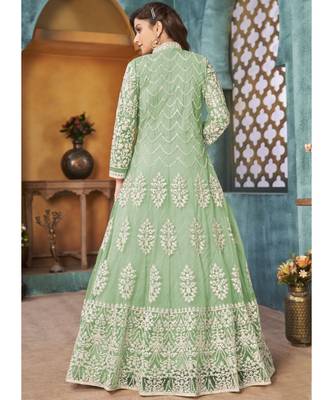 Sea Green Traditional Embroidered Anarkali Pant Suit 4