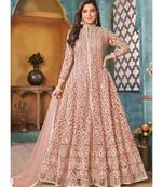 Veega Fashion Net Resham Embroidered Peach Anarkali Suit