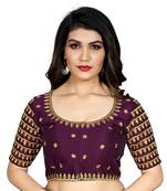 Wine Color Embroidered Work Cotton Silk Readymade Saree Blouse