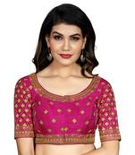 Pink Color Embroidered Work Cotton Silk Readymade Saree Blouse