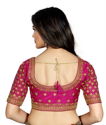 Pink Color Embroidered Work Cotton Silk Readymade Saree Blouse 2