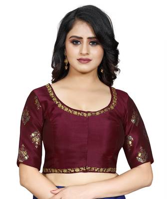 Maroon  Color Jecquard Silk Embroidered Work Readymade Saree Blouse 1