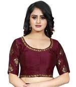 Maroon  Color Jecquard Silk Embroidered Work Readymade Saree Blouse