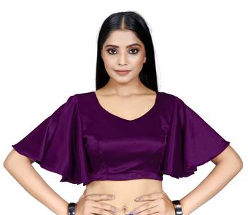 Purple Color Plain Silk Ruffle Sleeve Blouse 1