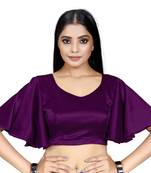 Purple Color Plain Silk Ruffle Sleeve Blouse