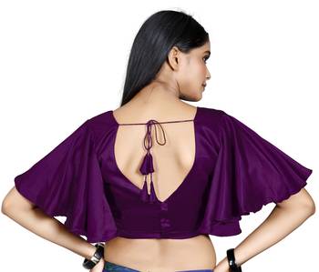 Purple Color Plain Silk Ruffle Sleeve Blouse 2