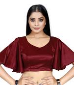 Maroon Color Plain Silk Ruffle Sleeve Blouse