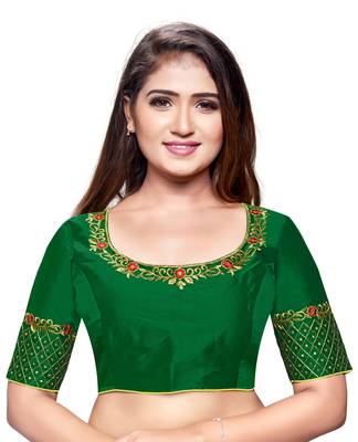 Green Color Embroidered Work  Silk Readymade Saree Blouse 1