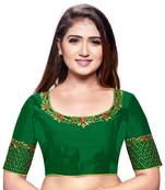 Green Color Embroidered Work  Silk Readymade Saree Blouse