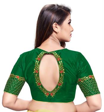 Green Color Embroidered Work  Silk Readymade Saree Blouse 2