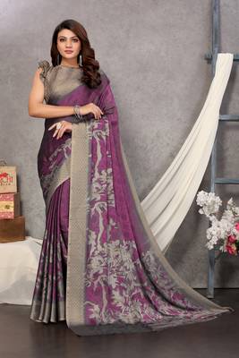 Magenta Printed Chiffon Saree With Blouse 1