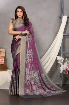 Magenta Printed Chiffon Saree With Blouse