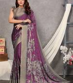 Magenta Printed Chiffon Saree With Blouse