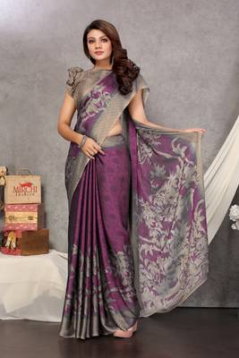 Magenta Printed Chiffon Saree With Blouse 2