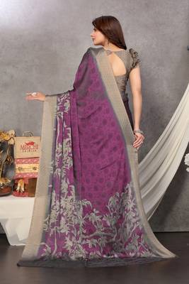 Magenta Printed Chiffon Saree With Blouse 3