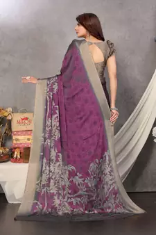 Magenta Printed Chiffon Saree With Blouse