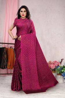Pink Printed Chiffon Saree With Blouse