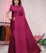 Pink Printed Chiffon Saree With Blouse