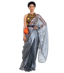 Grey Organza Plain Saree With Blouse