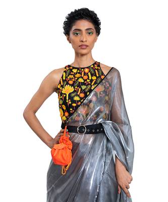 Grey Organza Plain Saree With Blouse 3