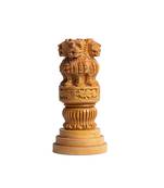 Exploring India Handicraft Small Ashoka Stambh | Natural Wood Ashoka Pillar With Indian National Emblem For Table Decor