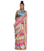 Multicolour Metallic Lycra Plain Saree With Blouse