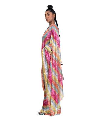 Multicolour Metallic Lycra Plain Saree With Blouse 2