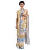Blue Stretch Sequin Plain Saree With Blouse
