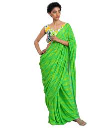 Green Floral Muslin Saree With Blouse