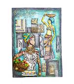 Handmade African Lady Mural Canvas Painting 3D Clay Painting Without Frame  Gift Item For Wall Hanging (16*12 Inches )
