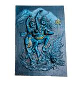 Handmade Traditional Shiv Parvati Mural 3D Canvas Painting  Religious Clay Painting Without Frame Wall (20*16 Inches )