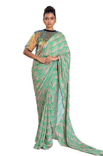 Digital Shibori Saree With Holographic Sequin Blouse