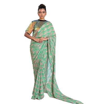 Digital Shibori Saree With Holographic Sequin Blouse 1