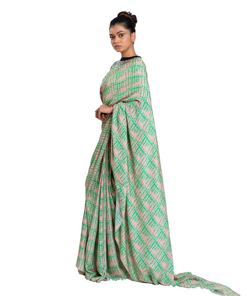 Digital Shibori Saree With Holographic Sequin Blouse