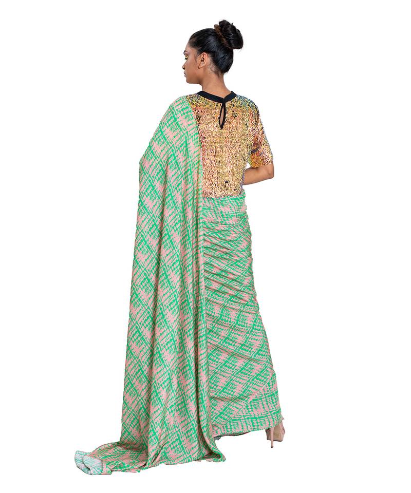 Digital Shibori Saree With Holographic Sequin Blouse