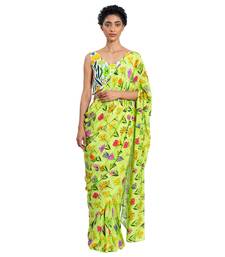 Green Crepe Plain Saree With Blouse