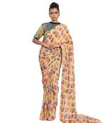 Beige Crepe Plain Saree With Blouse